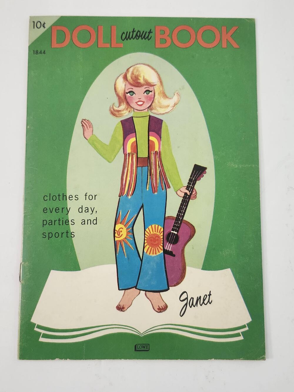 Vintage Janet Doll Cutout Book Retro Lowe Hippie Fashion Uncut